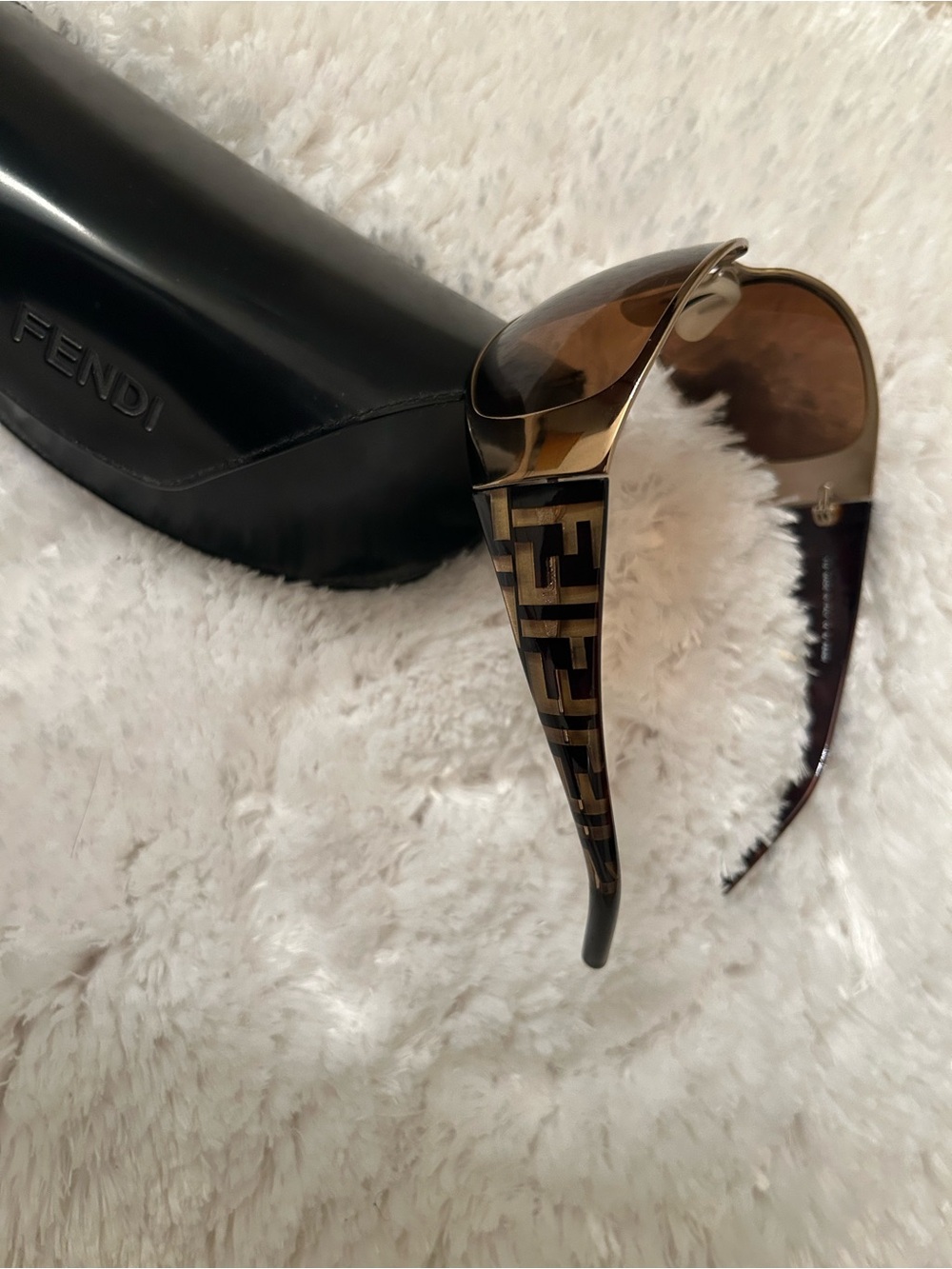 Fendi Gold and Brown FF Logo Shield Sunglasses